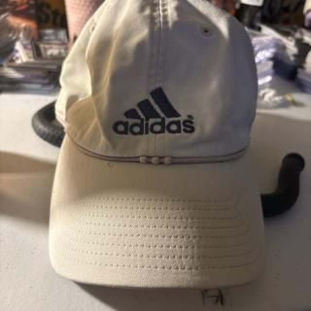 Adidas Beige Baseball Cap with Blue Logo - Adjustable Casual Hat